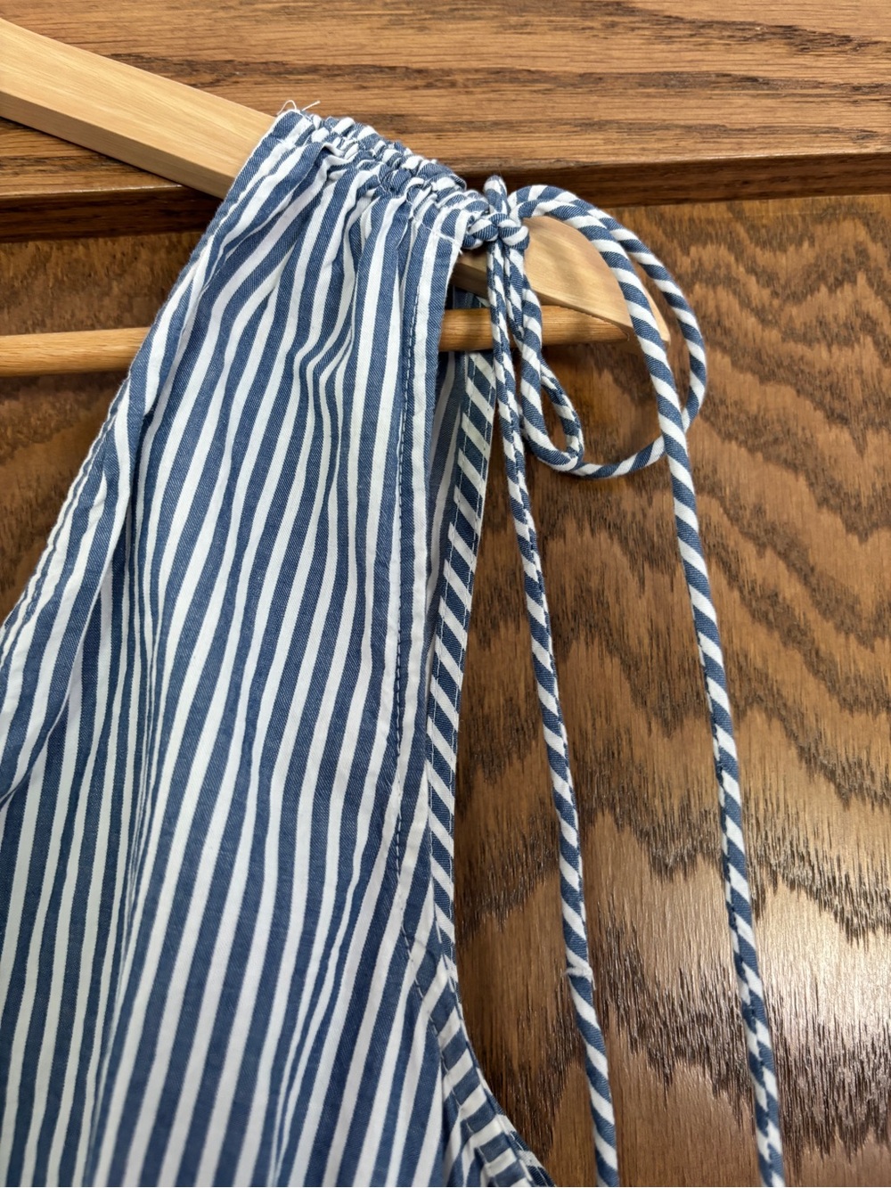 Old Navy Blue and White Striped Tie-Shoulder Sleeveless V-Neck Sundress - Picture 3 of 4